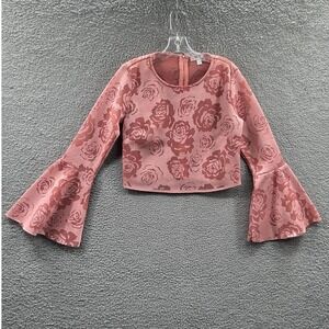 Women Festival Crop Top L Floral Fairy Indie Coquette Statement Mesh Bell Sleeve